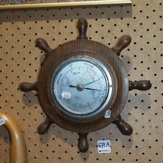 retro ship's wheel motif wall barometer