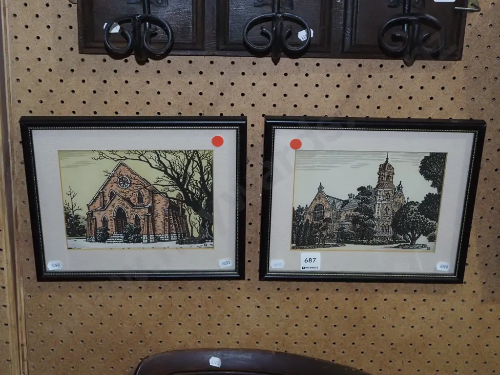 2x small prints - churches - red dots Image 1++