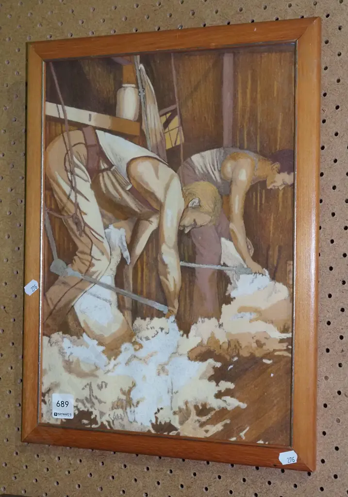 framed mixed media - shearing gang - creases Image 1++