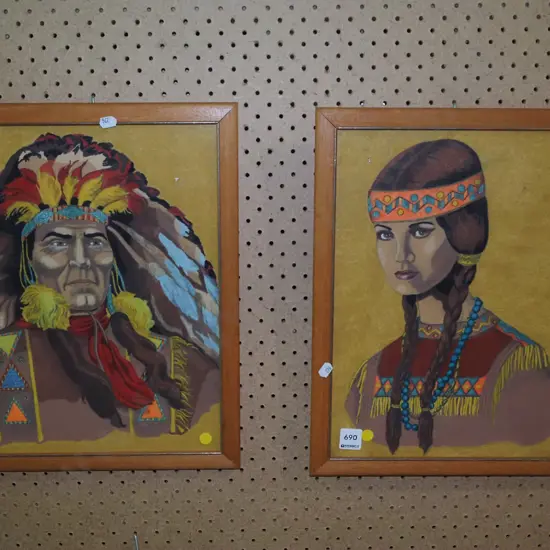 2x mixed medias - portraits - yellow dots