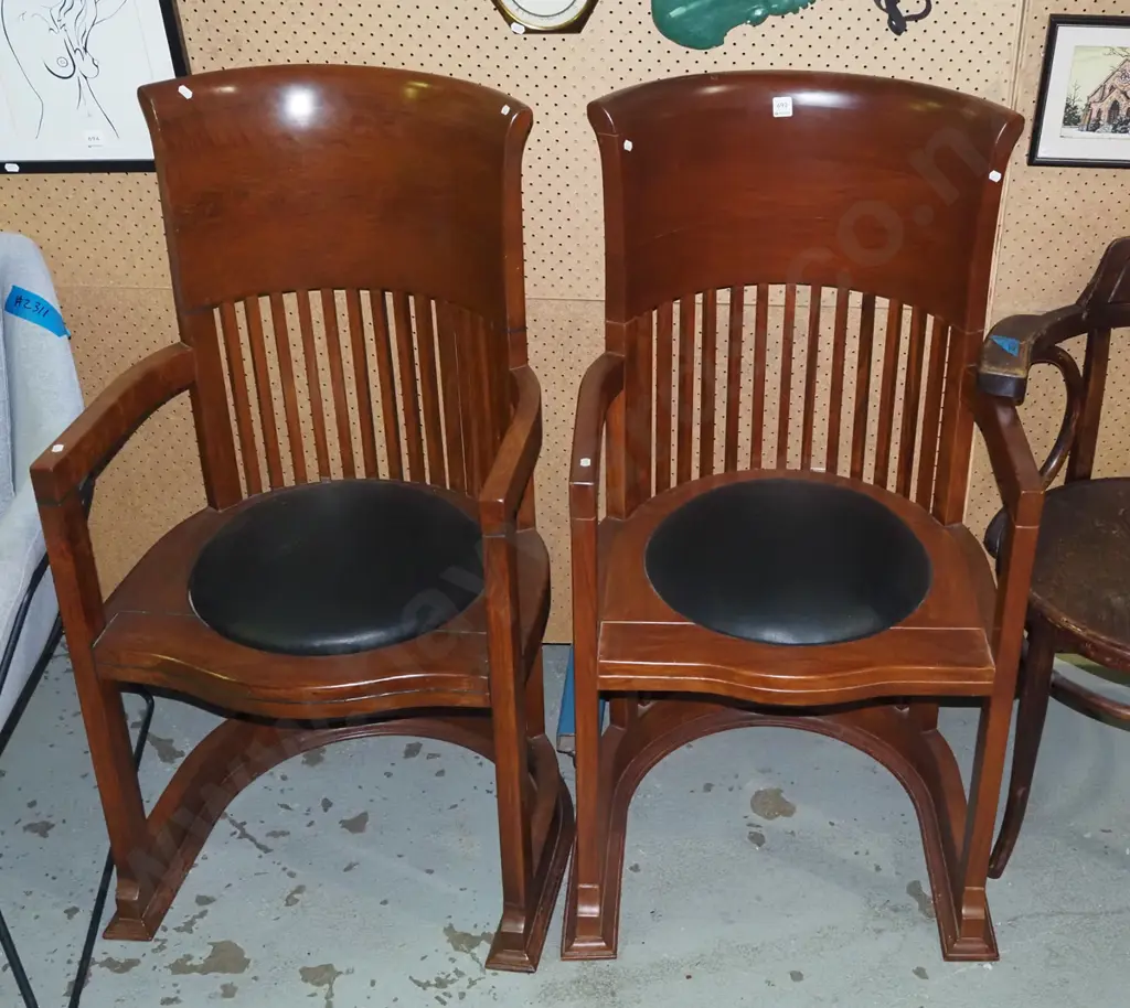 2x leather upholstered high back rosewood chairs Image 1++
