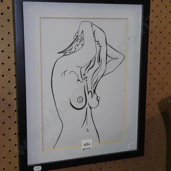 framed ink - female portrait - nude