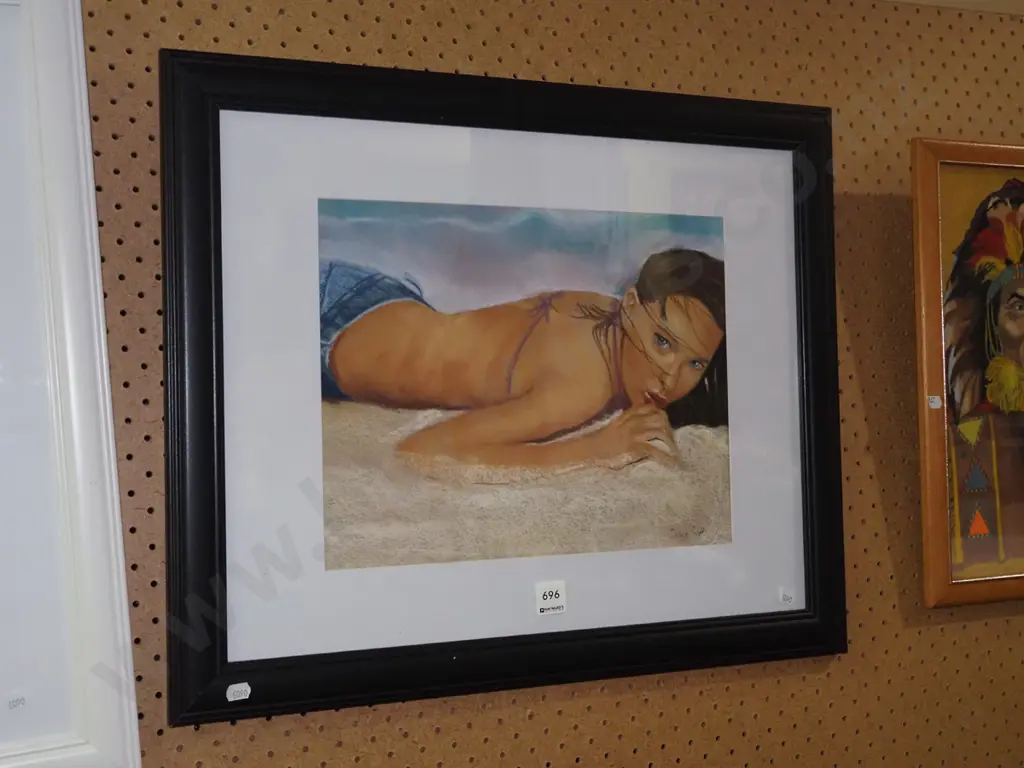 Denise Scott - framed pastel - girl on beach Image 1++