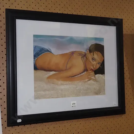 Denise Scott - framed pastel - girl on beach