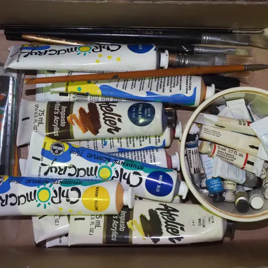 box; acrylics, oil paints