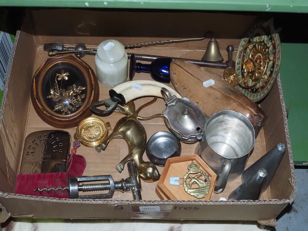 box; shoe forms, pewter tankard, bottle opener, hand warmer etc Image 1++