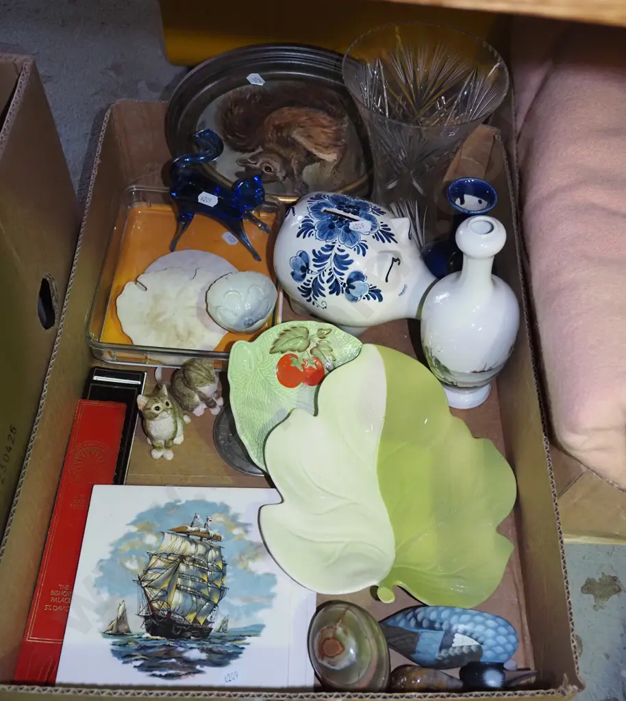 box; delft piggy bank, carlton dishes, tiles etc Image 1++