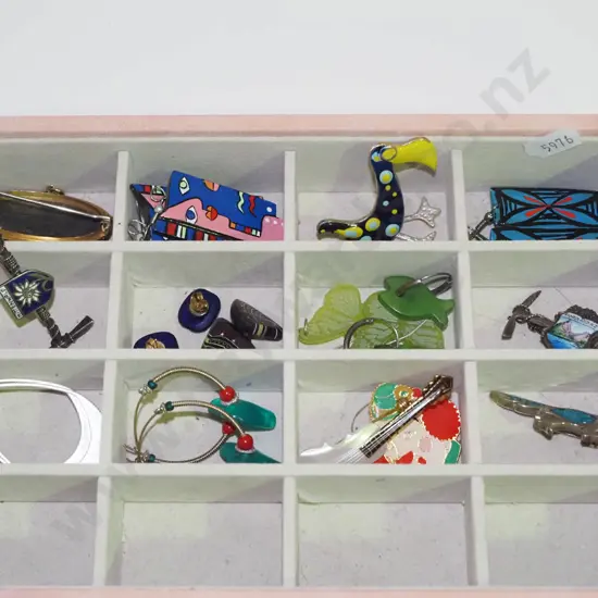 segmented jewellery tray; brooches, earrings