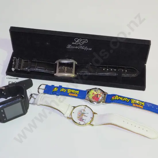 1x smart watch, 3x wristwatches