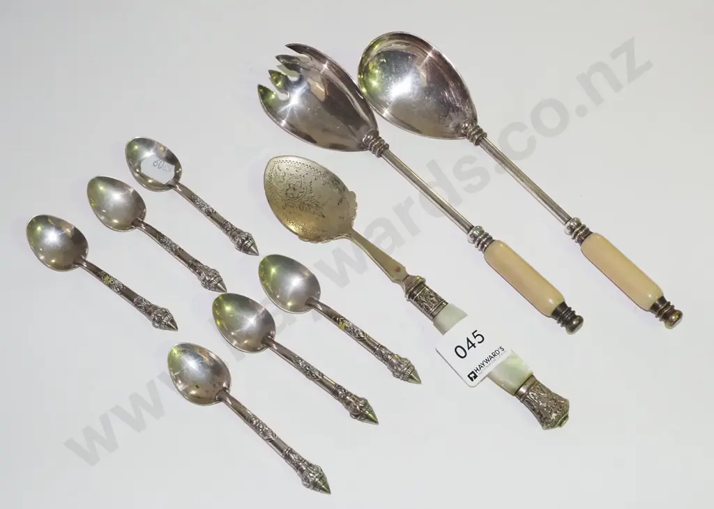sterling silver teaspoons, salad server, mother of pearl spoon Image 1++