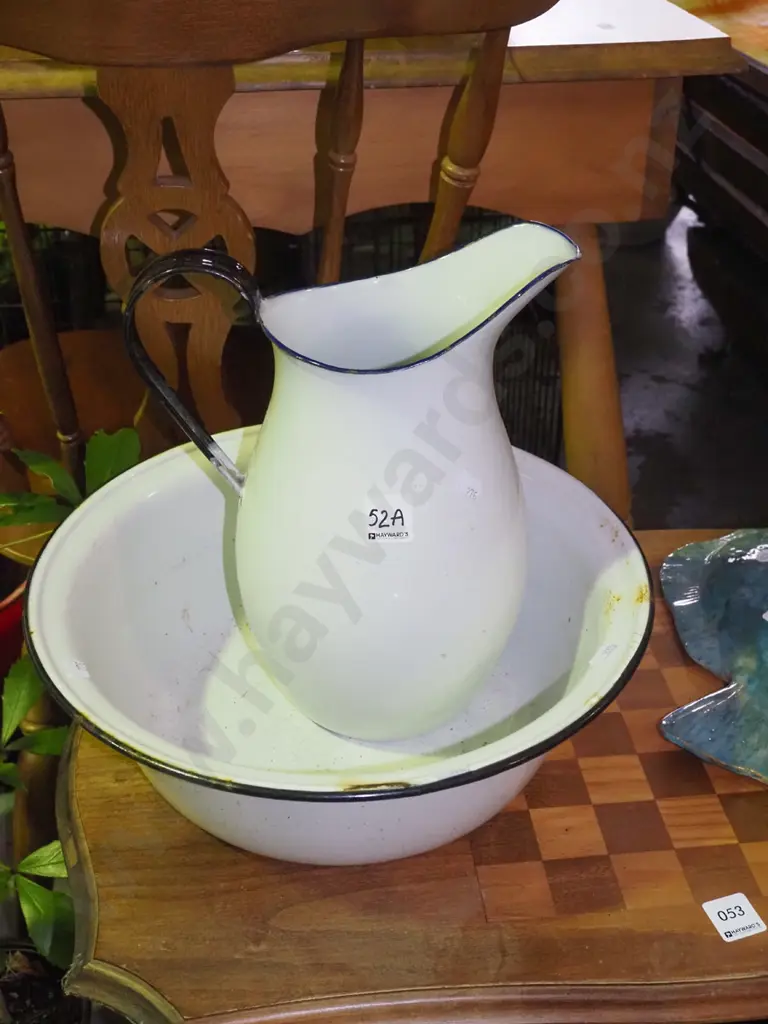 enamel jug and washbowl - chips and wear Image 1++