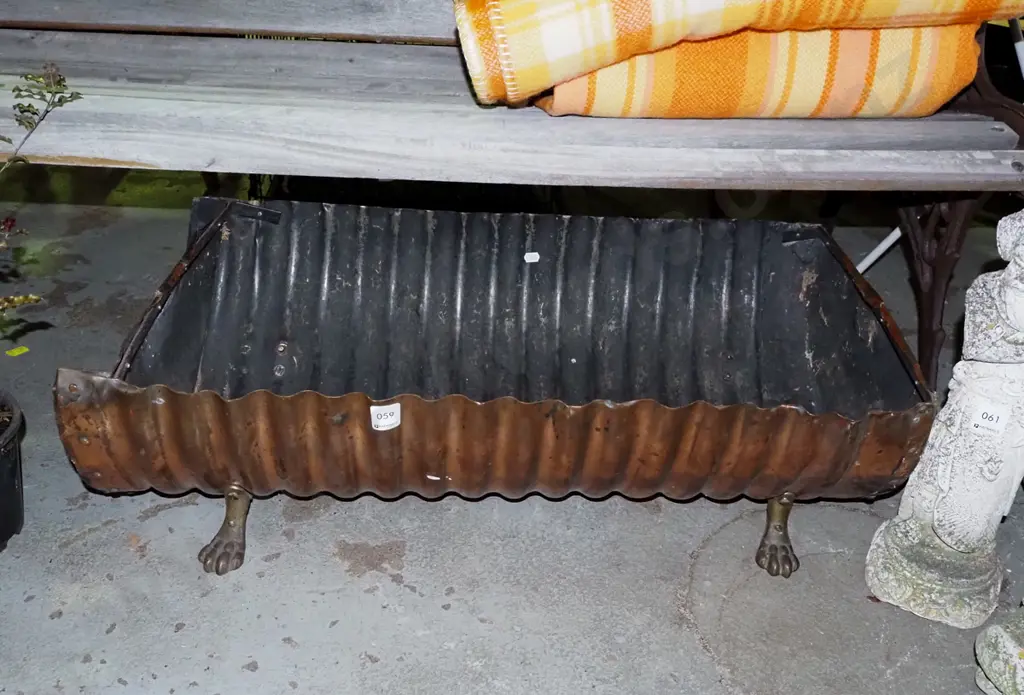 homemade wood basket made from brass claw feet and small half hot water cylinder Image 1++