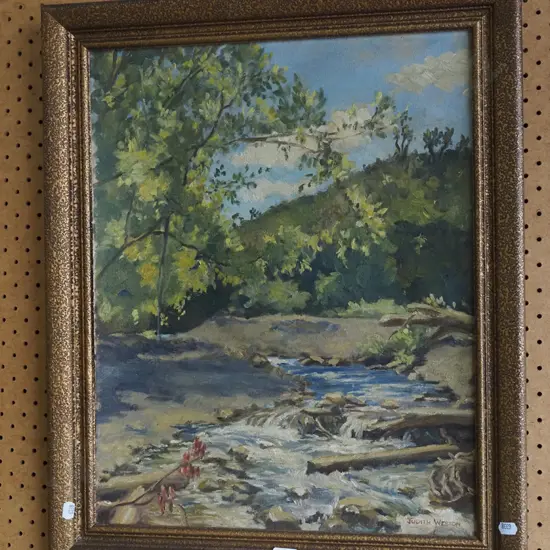 Judith Weston - oil on board - river scene