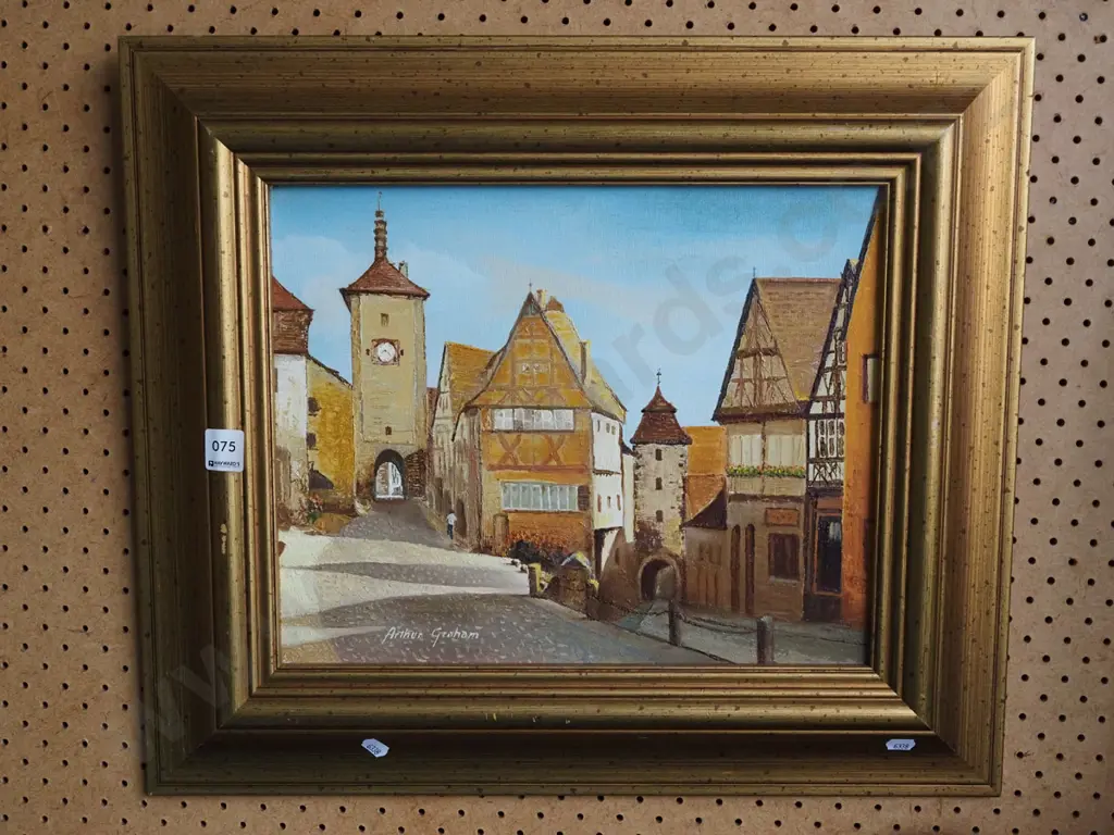 Arthur Graham framed oil - village scene Image 1++