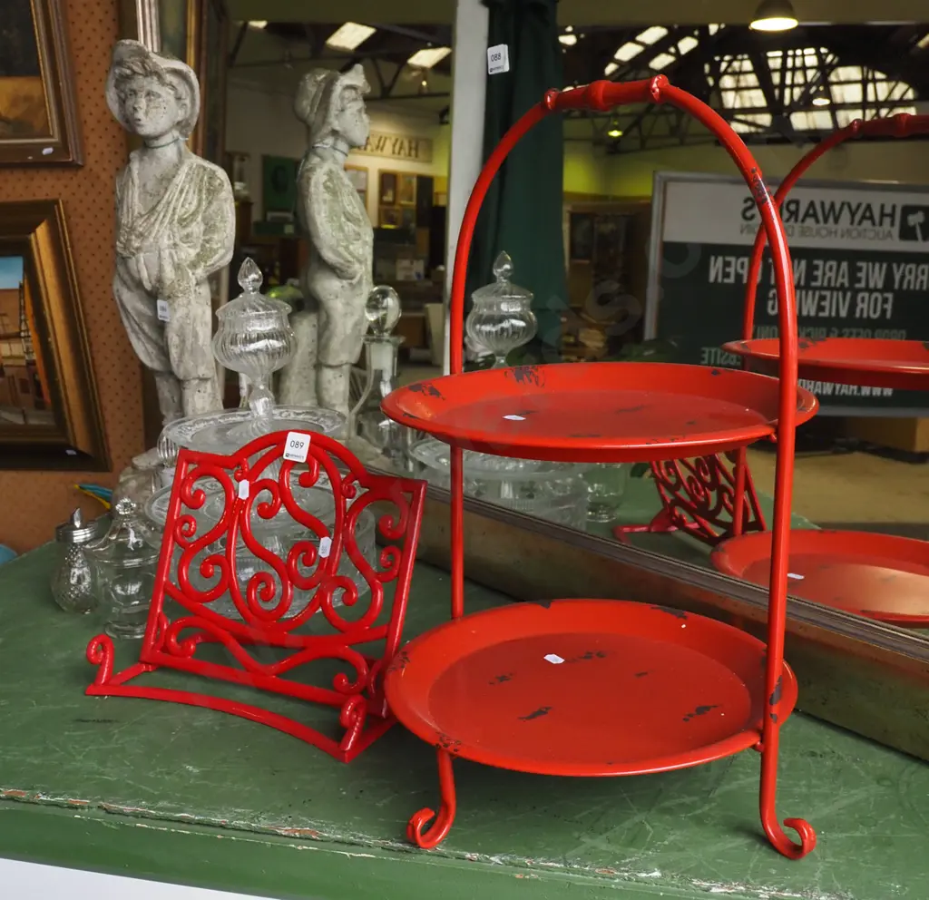 red painted cookbook stand, red 2 tier sweet tray Image 1++