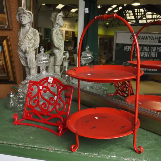 red painted cookbook stand, red 2 tier sweet tray