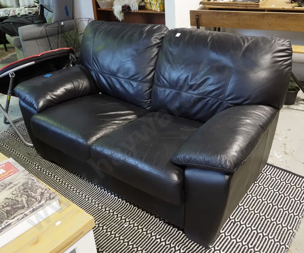 black leather 2 seater settee Image 1++