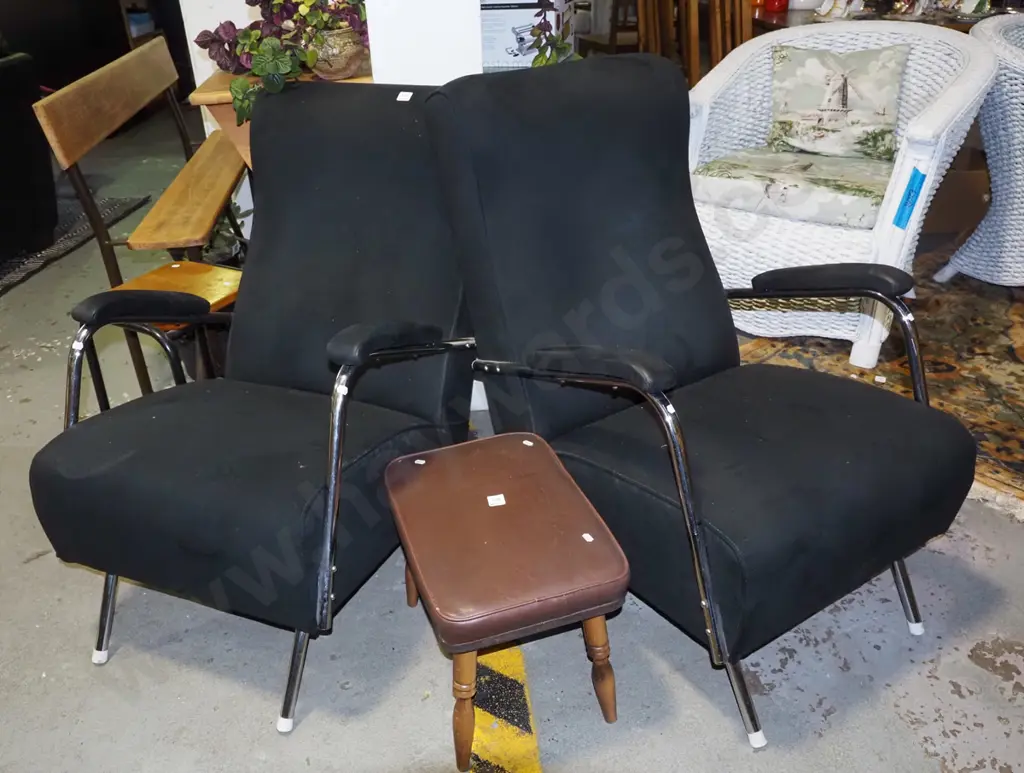 pair of deco crome and black upholstered armchairs Image 1++