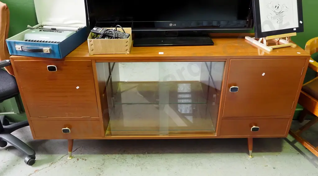 mid-century sideboard with glass display doors, liquor cabinet  Image 1++