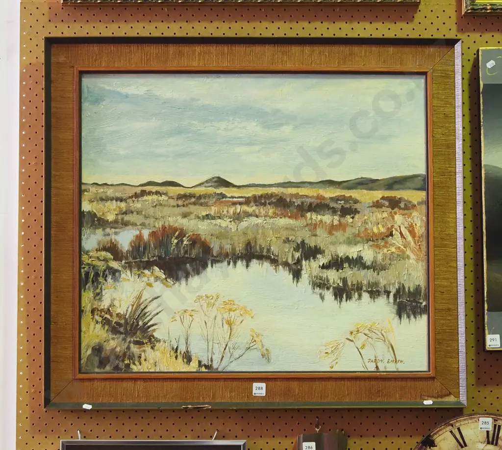 Paddy Smith - framed oil - marshes- frame needs attention Image 1++
