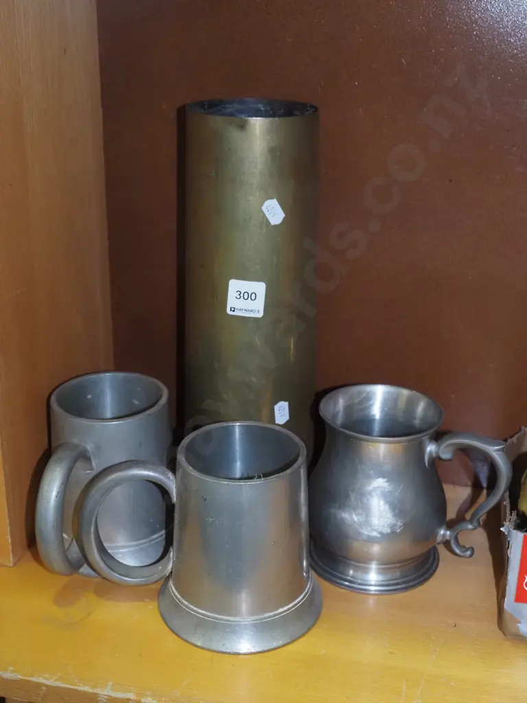 3x peweter tankards, artillery  shell casing H-305 Image 1++