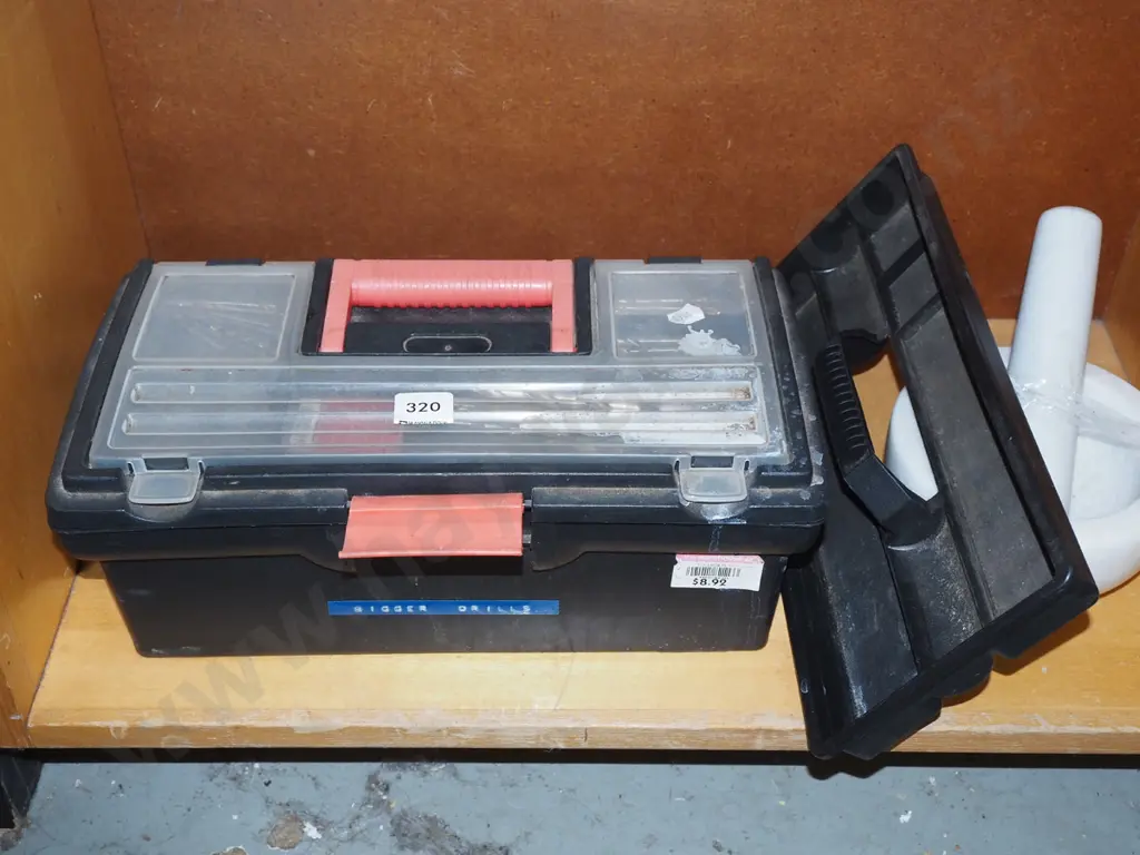 small plastic tool box and contents; pliers, craft knife etc Image 1++
