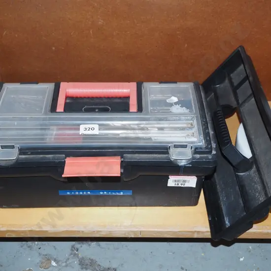 small plastic tool box and contents; pliers, craft knife etc