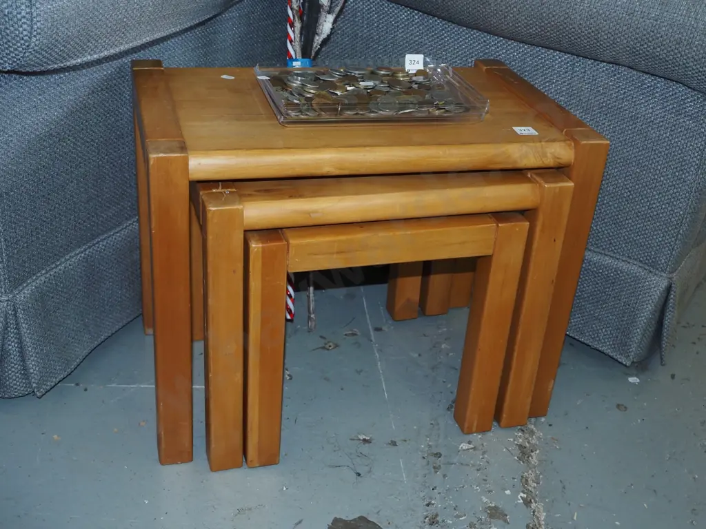 solid rimu nest of 3 tables - varnish needs attention Image 1++