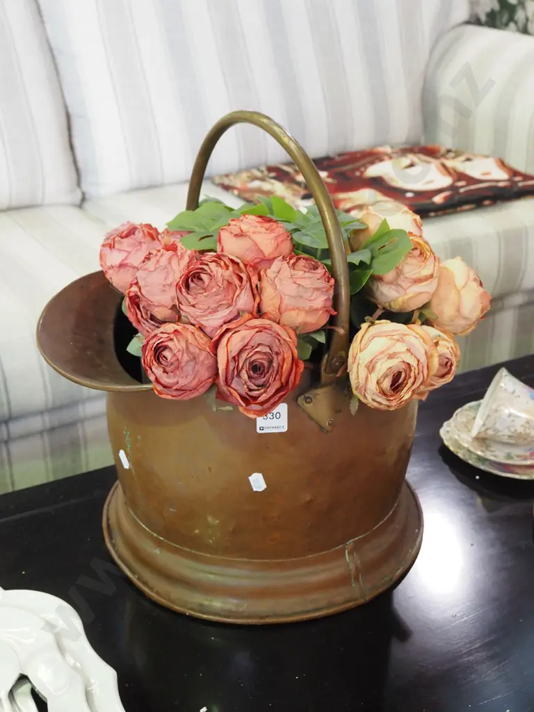 copper coal scuttle, faux flowers Image 1++