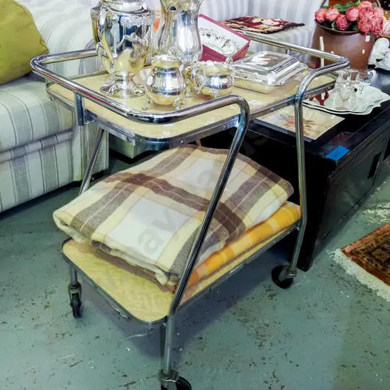 deco chrome and formica tea trolley - slight tarnishing to chrome