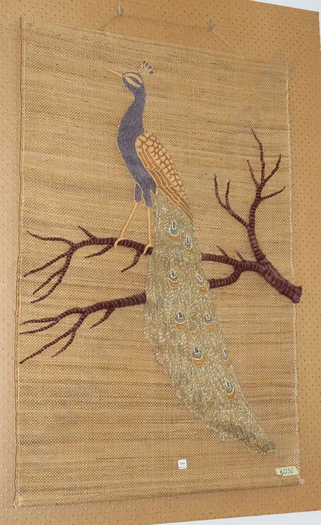 woven tapestry - peacock on branch Image 1++