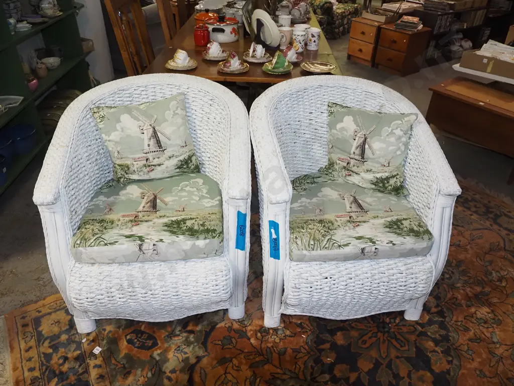 pair of white painted cane and seagrass tub chairs  Image 1++