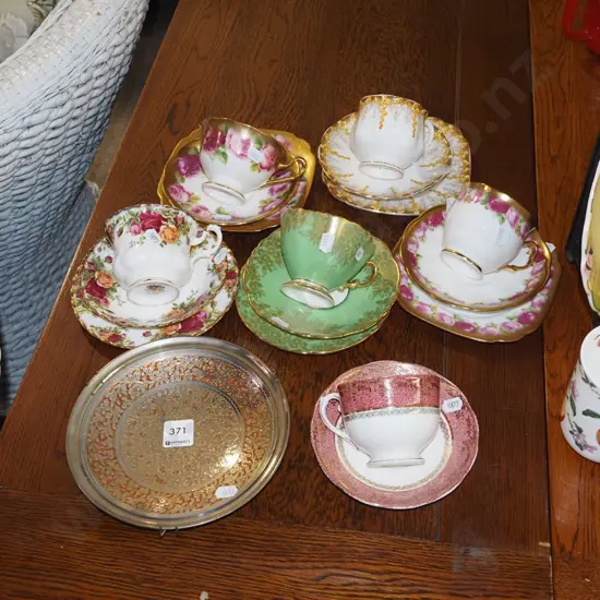 cloisonne dish, 5x trios, cup and saucer