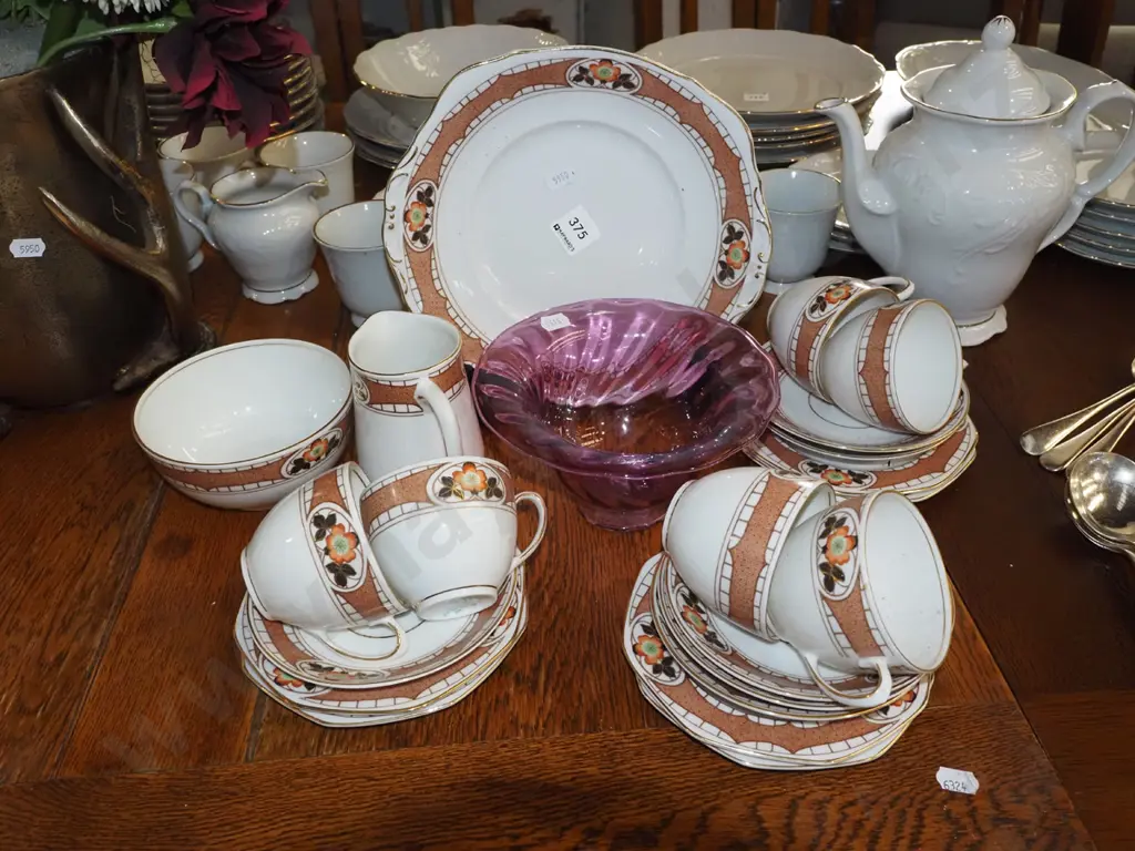 purple glass bowl, Czechoslovakian tea set Image 1++