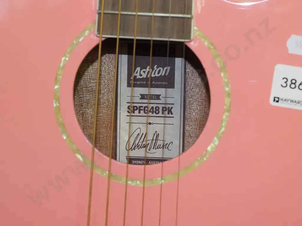 pink Ashton acoustic guitar and soft carry case Image 1++