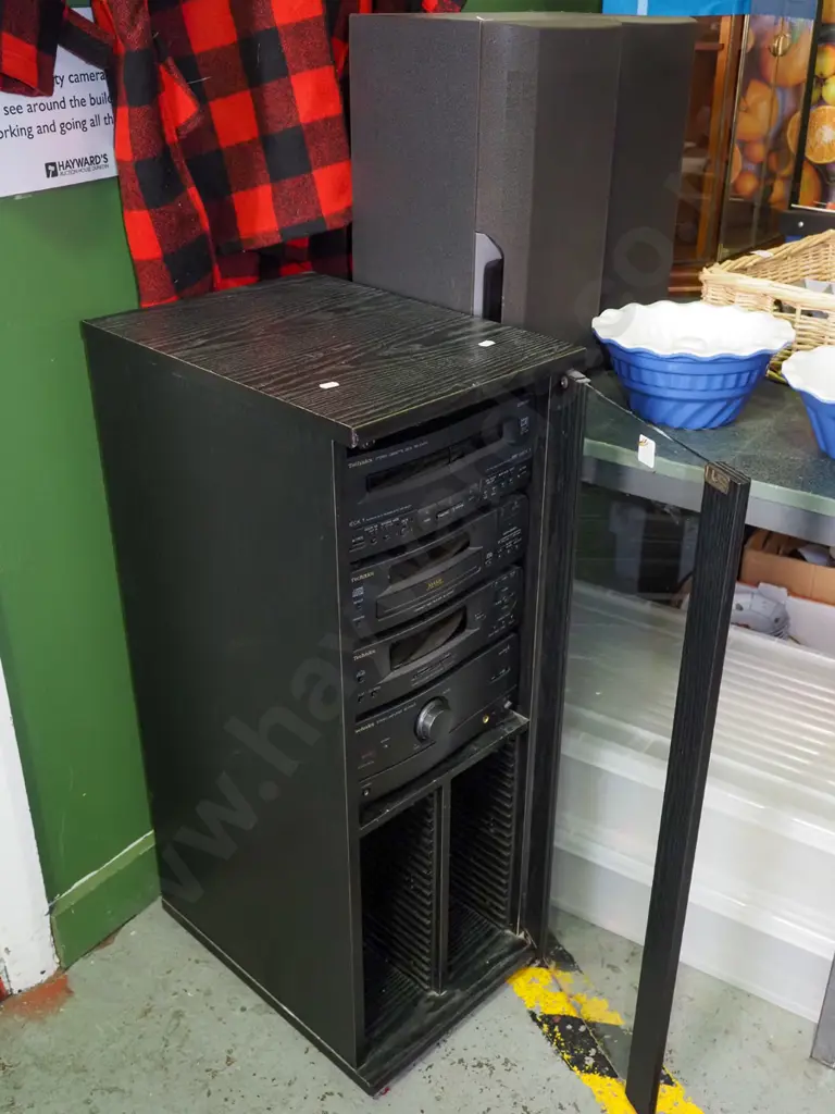 Technics stereo cabinet and cabinet wih 2 speakers, twin cassette, CD - no turntable Image 1++