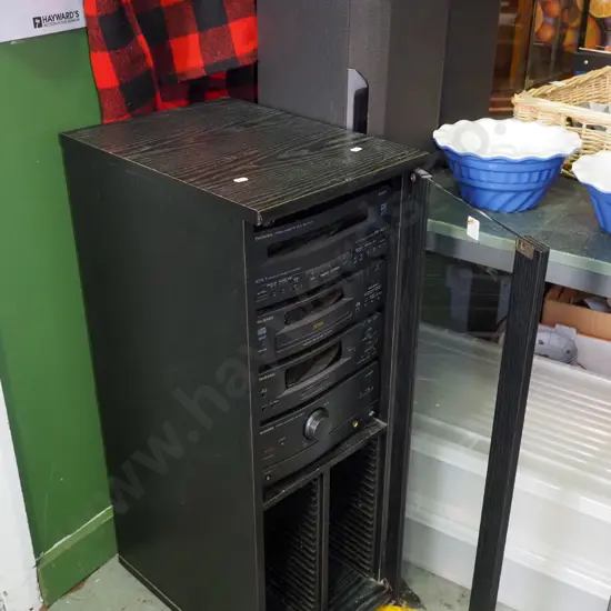 Technics stereo cabinet and cabinet wih 2 speakers, twin cassette, CD - no turntable