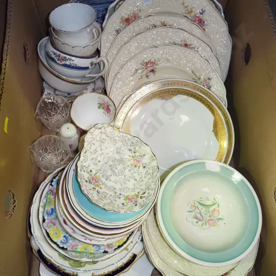 box; cups, plates, saucers etc