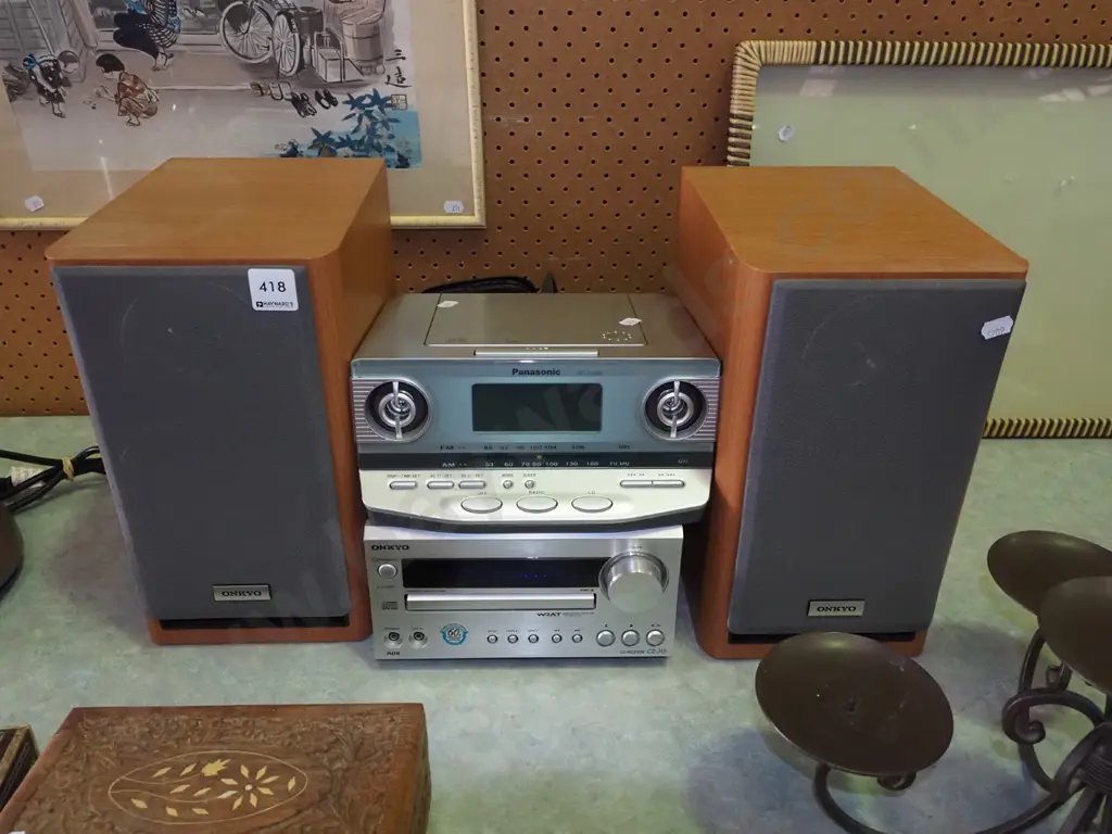 Onkyo midi system with Panasonic bedside radio alarm clock Image 1++