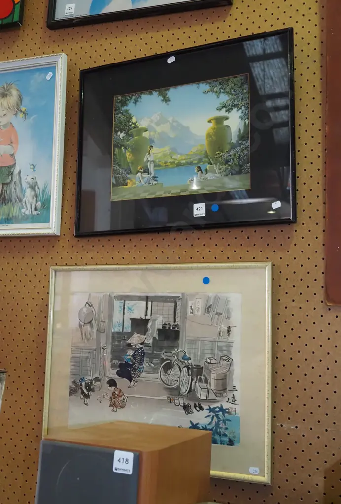 framed watercolour - Asian domestic scene, framed print - The Magic of Dawn - blue dots Image 1++