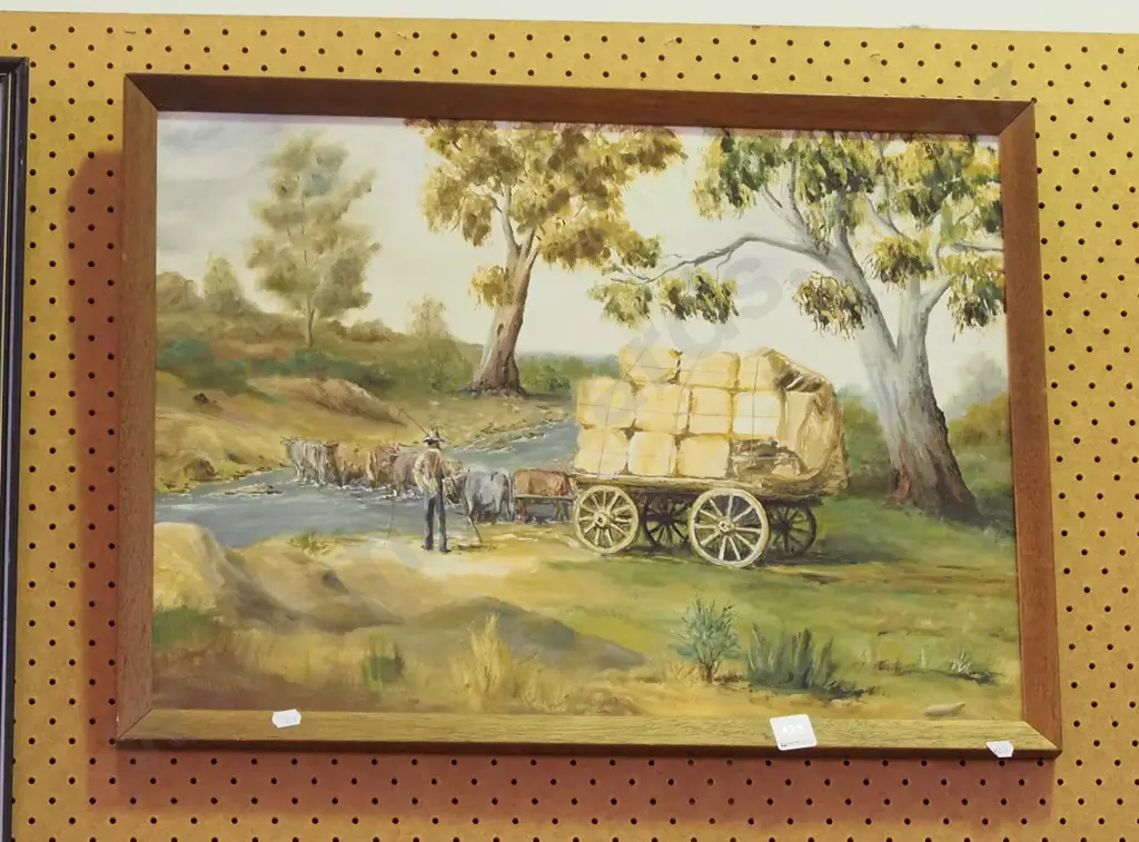 framed oil - wagon fording stream Image 1++