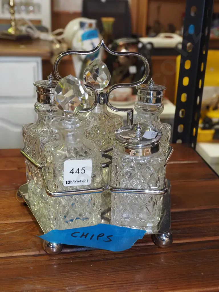 glass and plated condiment set - some chips Image 1++