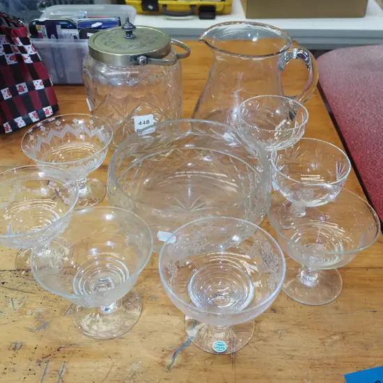 cut crystal biscuit barrel, jug, comports etc
