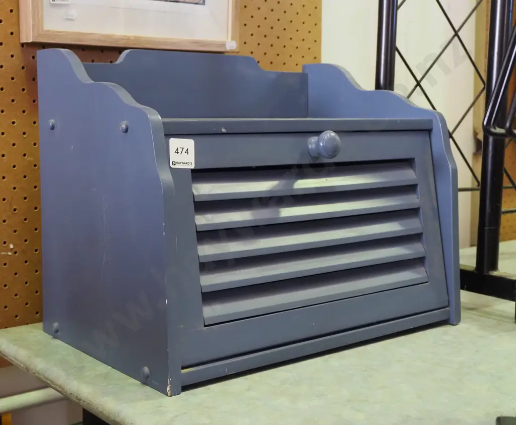 blue painted wooden bread bin Image 1++