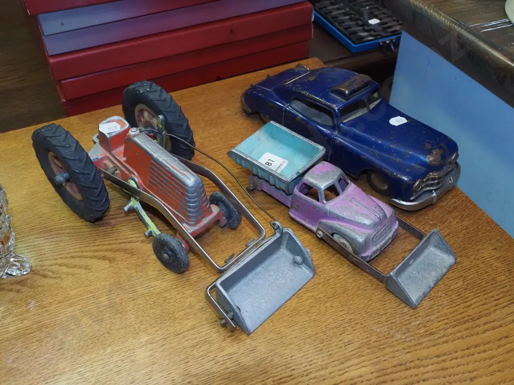 Fun Ho tractor, truck, vintage tin model police car Image 1++