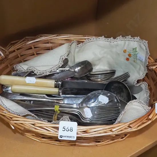 cane basket and cutlery