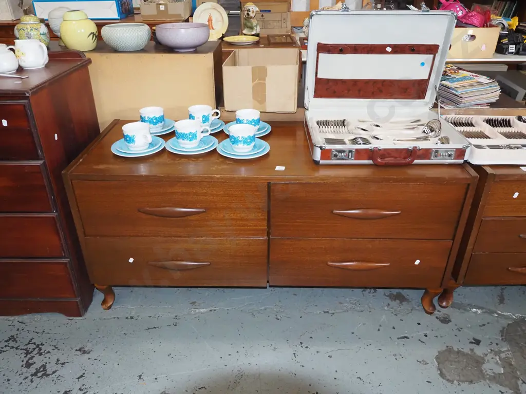 mid-century 4 drawer lowboy - wear to varnish H-560 W-1165 D-455 Image 1++