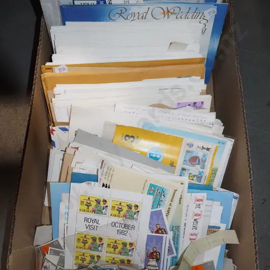 box of stamps, first day covers etc