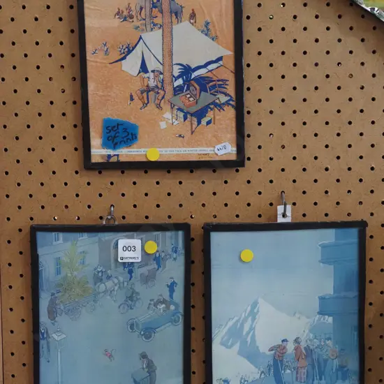 3x framed retro comic prints - yellow dots