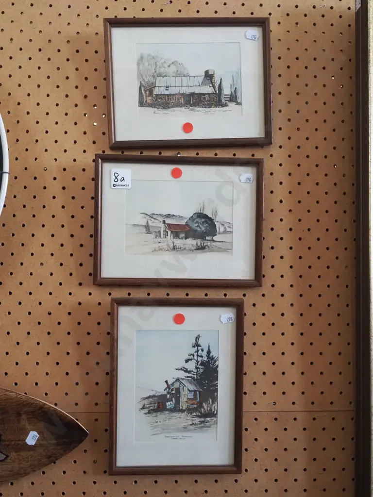 3x Yvonne Benson hand coloured prints - orange dots Image 1++